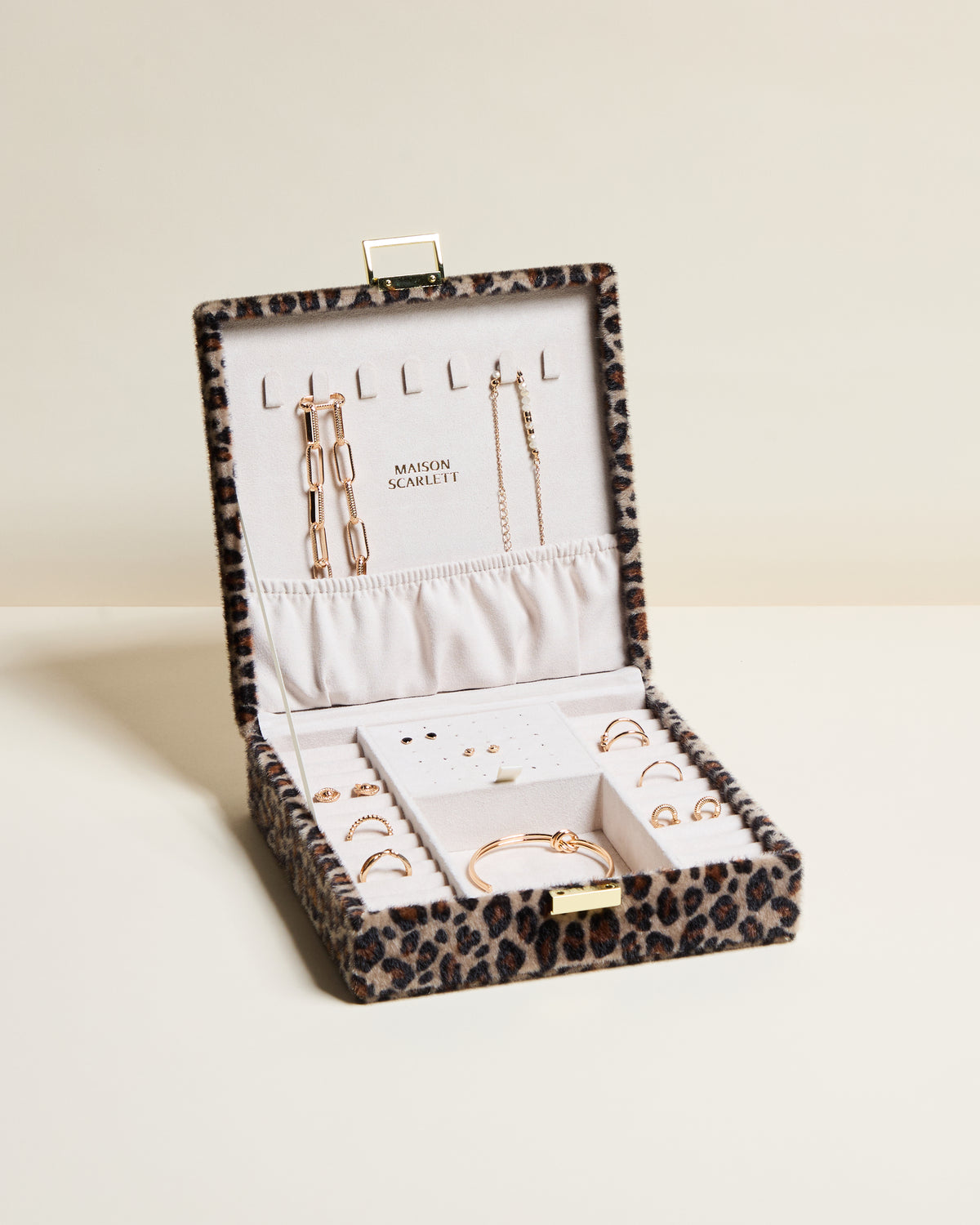 Joyero Anne de terciopelo con estampado de leopardo