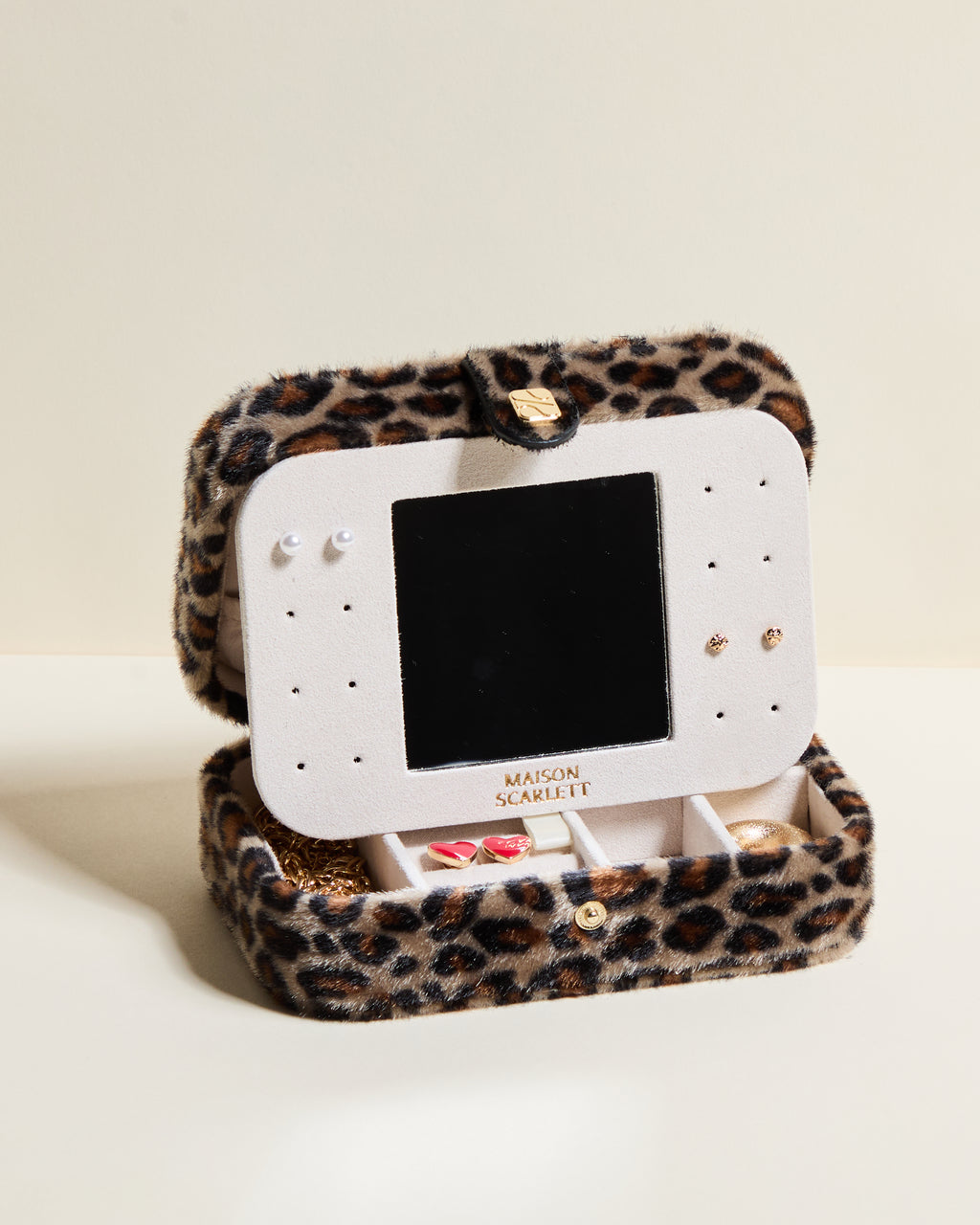 Joyero de viaje Brigitte de terciopelo con estampado de leopardo