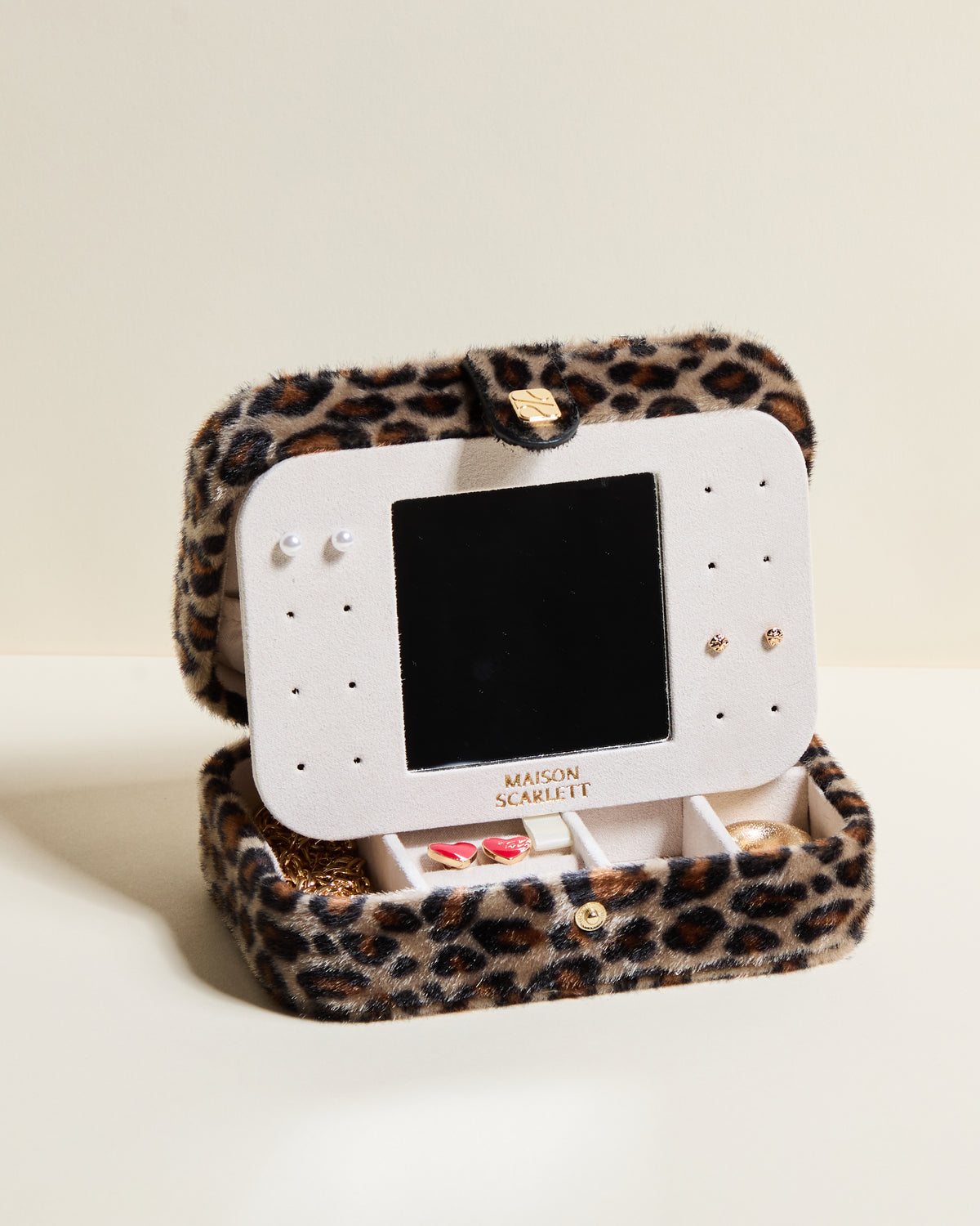 Joyero de viaje Brigitte de terciopelo con estampado de leopardo