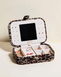Joyero de viaje Brigitte de terciopelo con estampado de leopardo