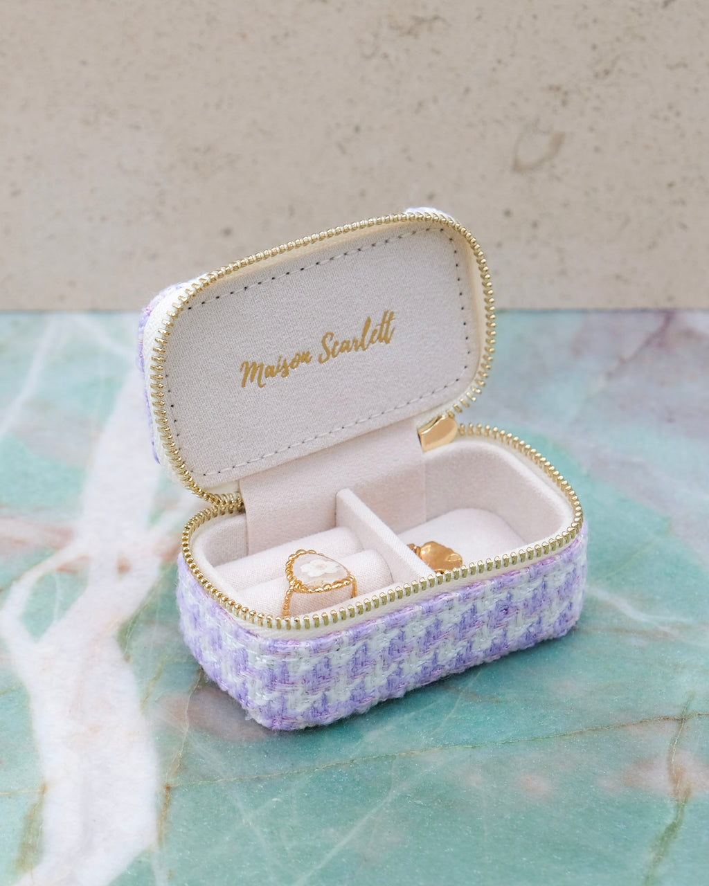 Minijoyero de viaje Marie con estampado de pata de gallo - outlet