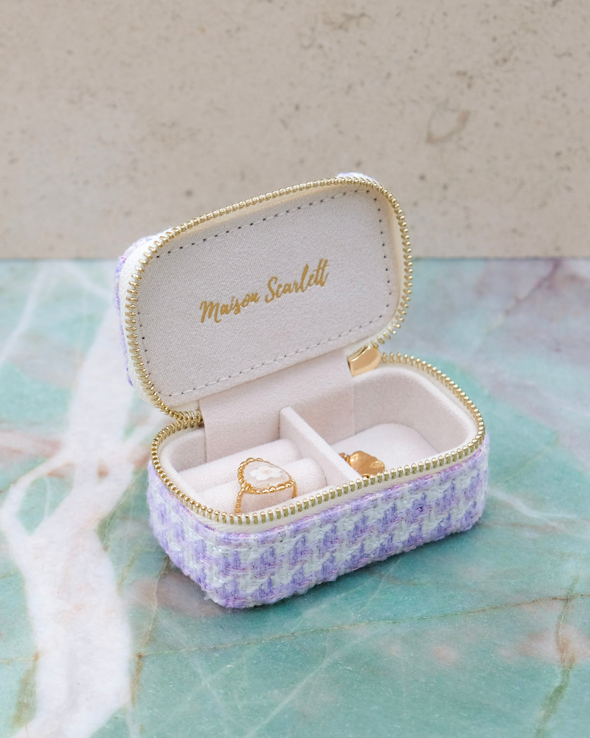 Minijoyero de viaje Marie con estampado de pata de gallo - outlet