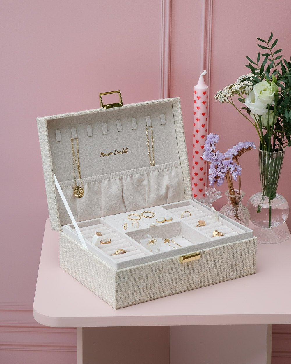 Joyero Louise con efecto lino - outlet