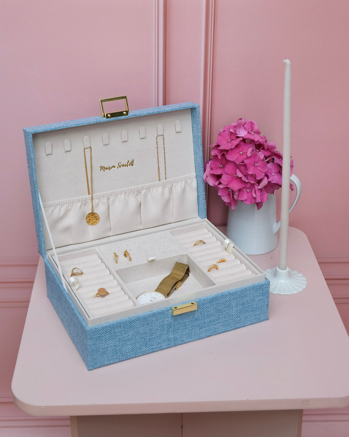 Joyero Louise con efecto lino - outlet