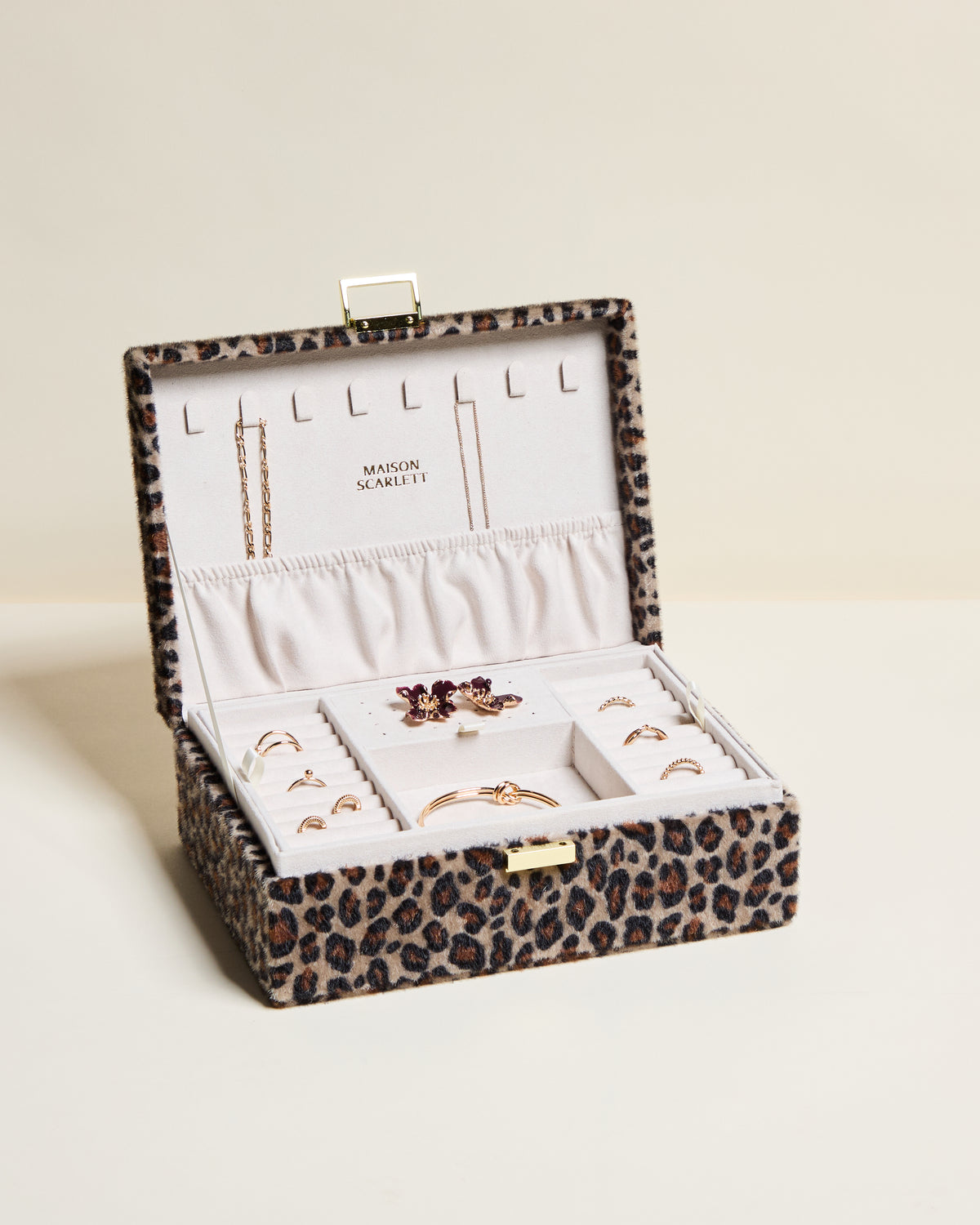 Joyero Louise de terciopelo con estampado de leopardo