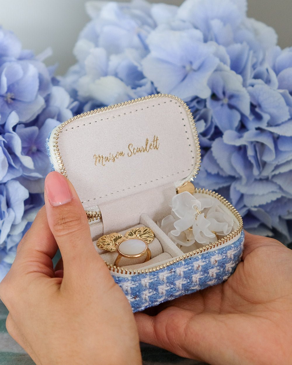 Minijoyero de viaje Marie con estampado de pata de gallo - outlet